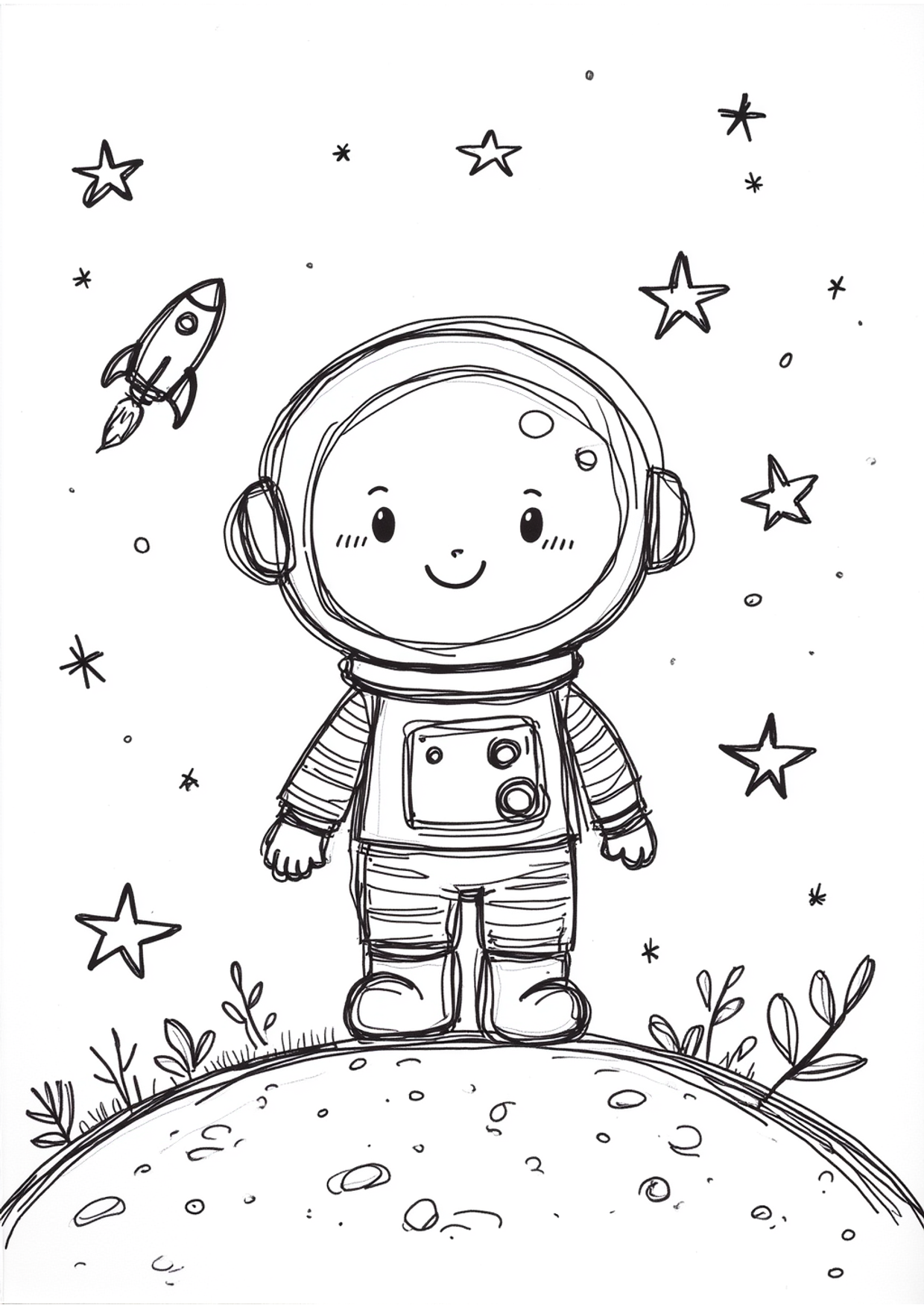 Ausmalbild Astronaut auf dem Mond, kostenlos zum Ausdrucken