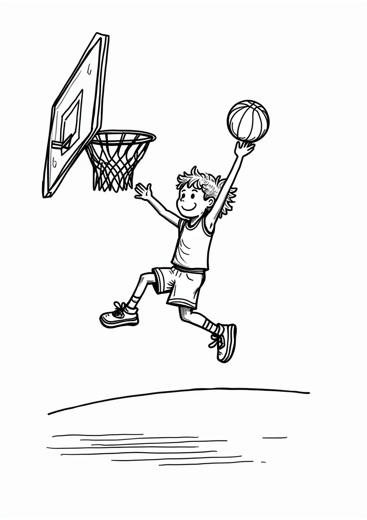 Ausmalbild Ausmalbild Basketballspieler beim Korbleger, kostenlos zum Ausdrucken