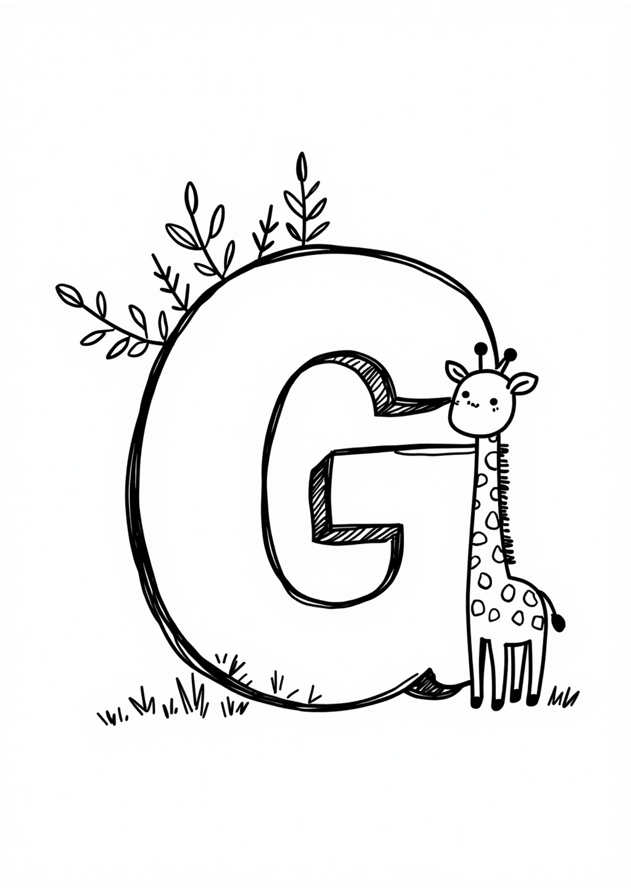 Ausmalbild Ausmalbild Buchstabe G wie Giraffe, kostenlos zum Ausdrucken