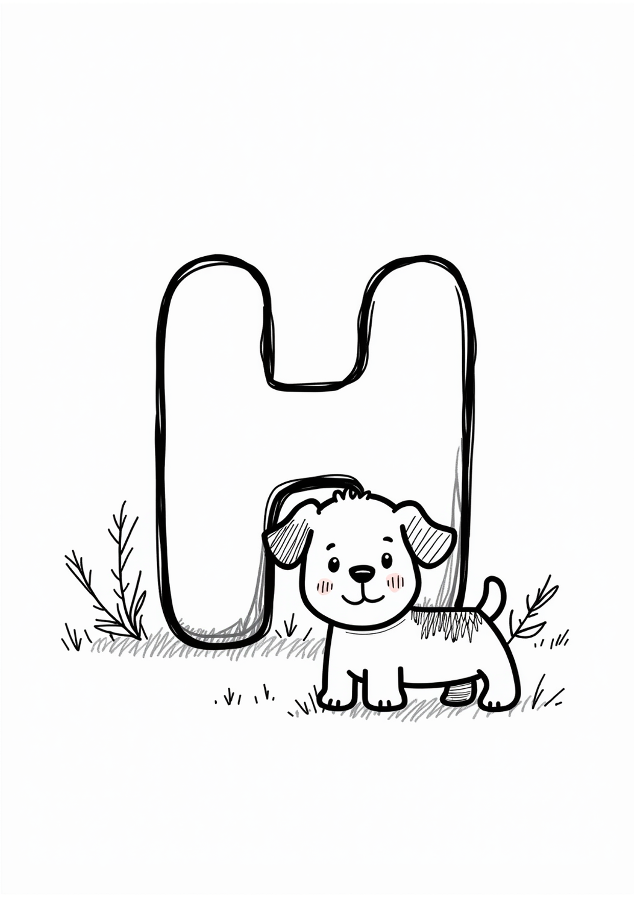 Ausmalbild Ausmalbild Buchstabe H wie Hund, kostenlos zum Ausdrucken