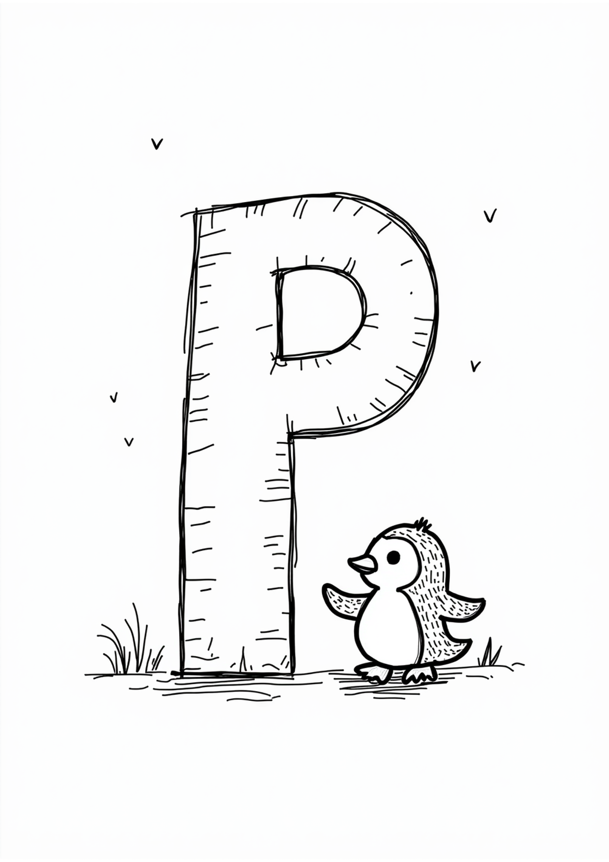 Ausmalbild Ausmalbild Buchstabe P wie Pinguin, kostenlos zum Ausdrucken
