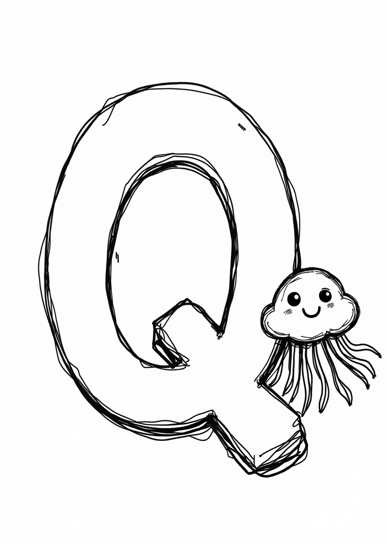 Ausmalbild Ausmalbild Buchstabe Q wie Qualle, kostenlos zum Ausdrucken
