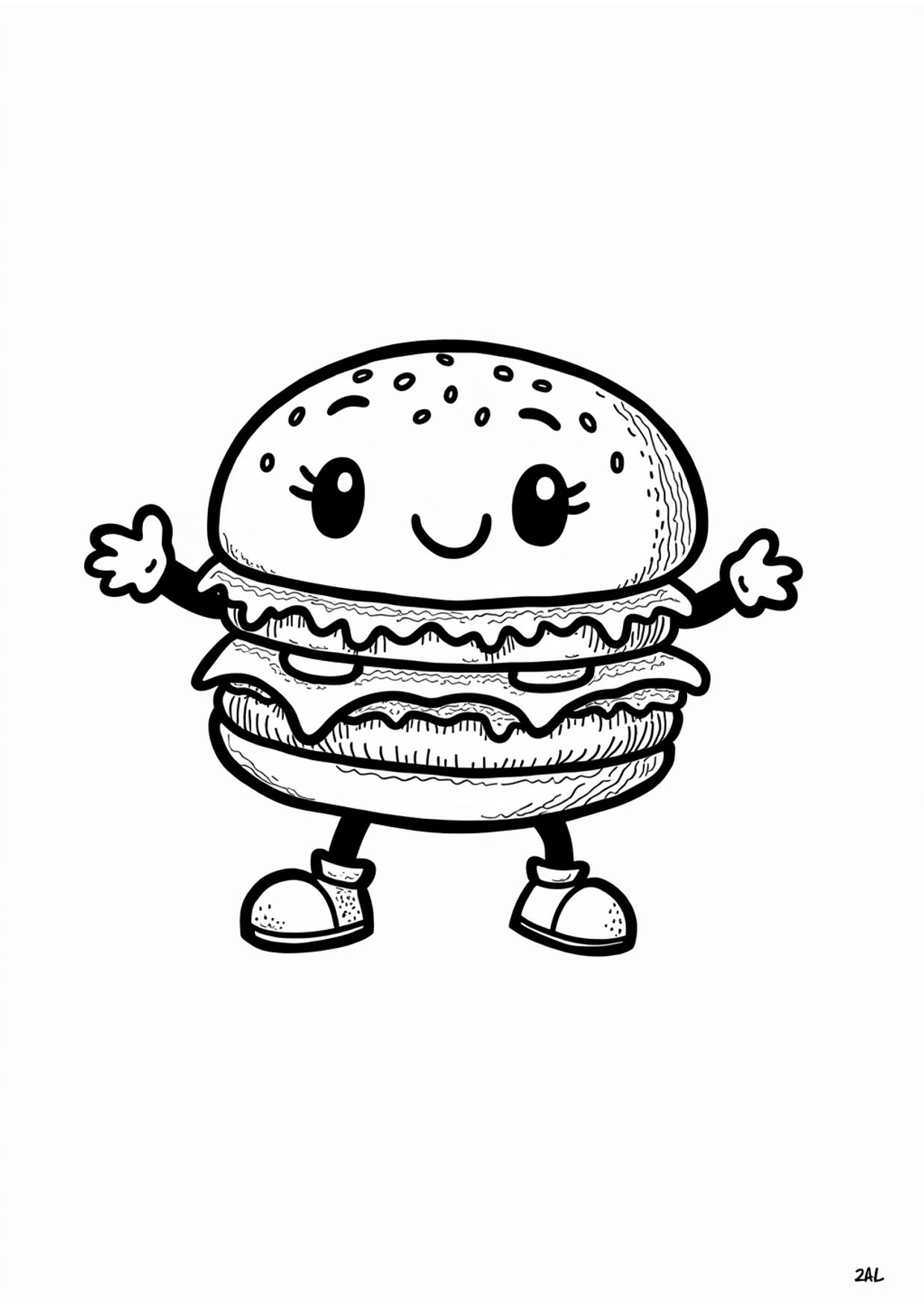 Ausmalbild Burger Superheld, kostenlos zum Ausdrucken