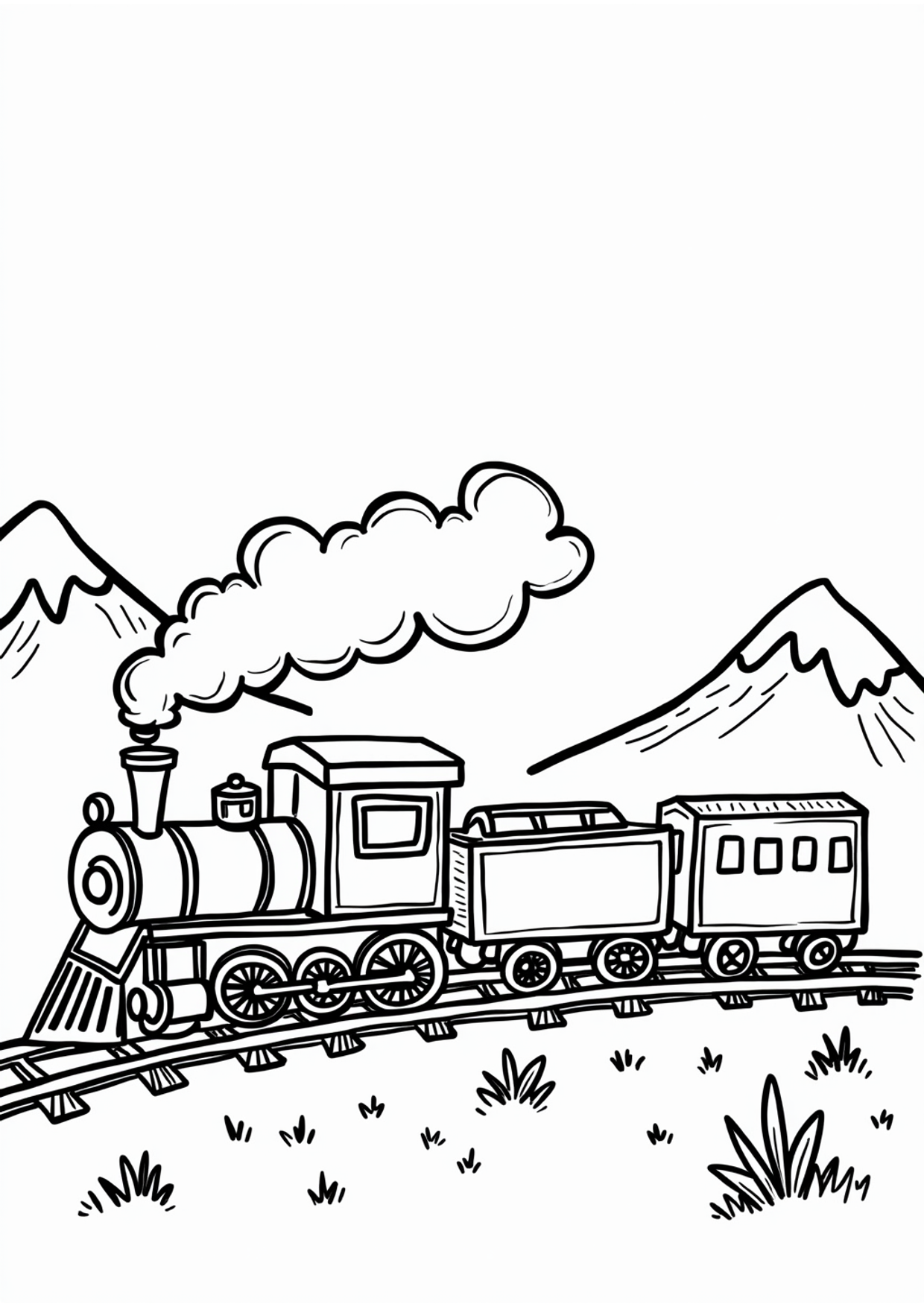 Ausmalbild Dampflokomotive, kostenlos zum Ausdrucken
