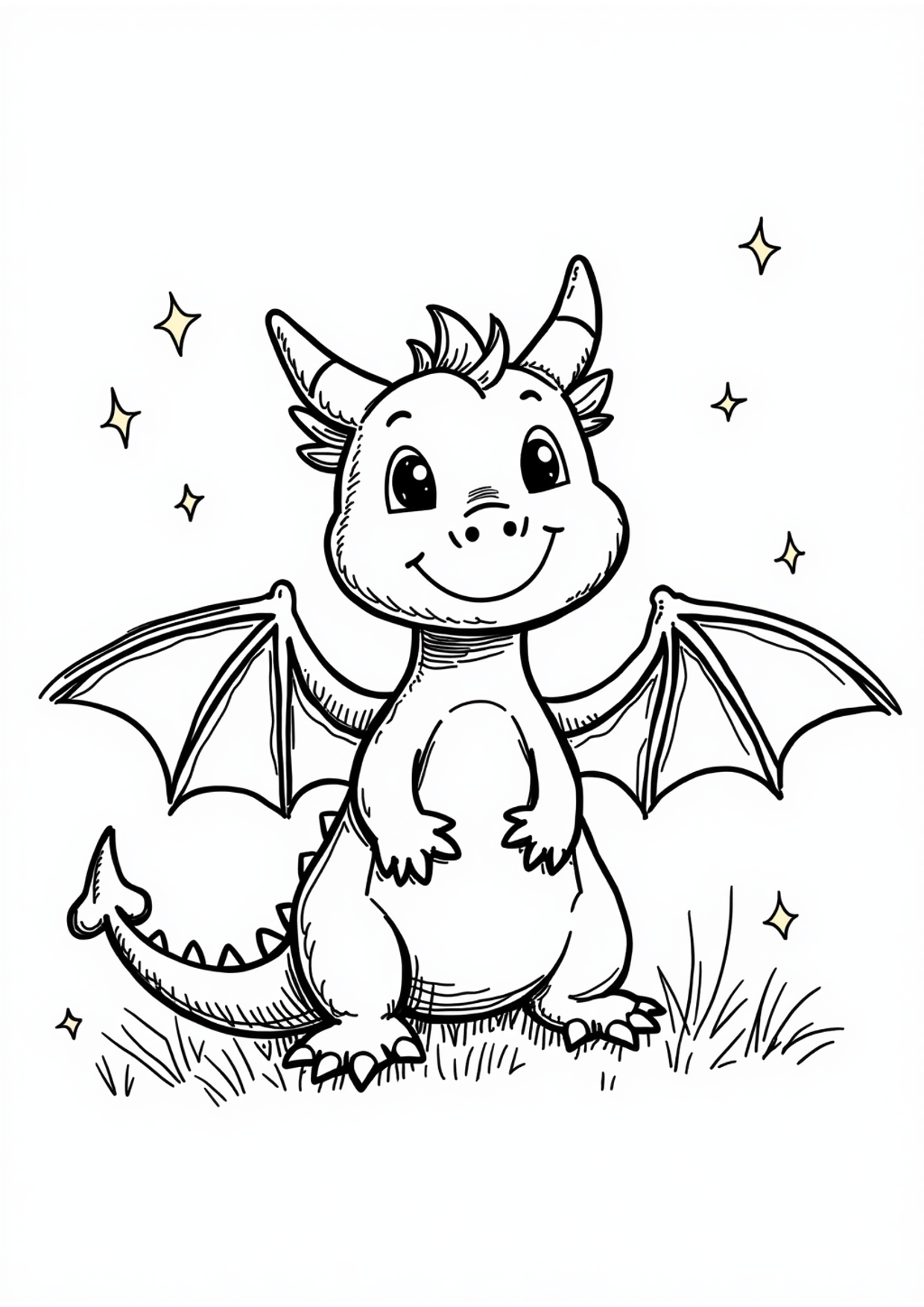 Ausmalbild Freundlicher Drache, kostenlos zum Ausdrucken