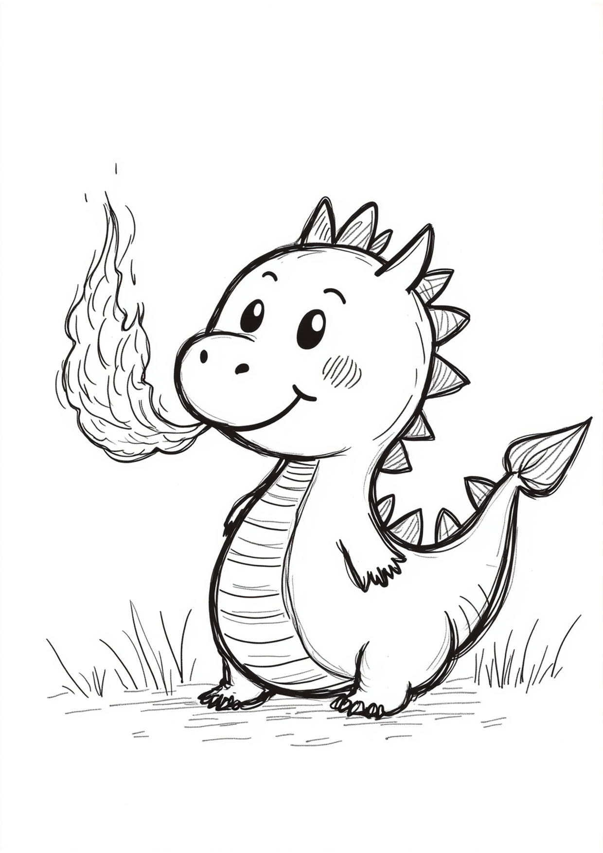 Ausmalbild Drache pustet Feuer, kostenlos zum Ausdrucken