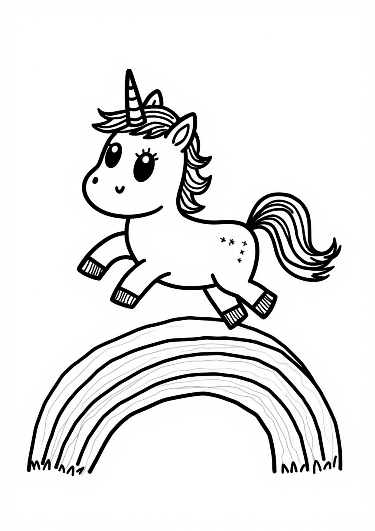 Ausmalbild Einhorn mit Regenbogen, kostenlos zum Ausdrucken