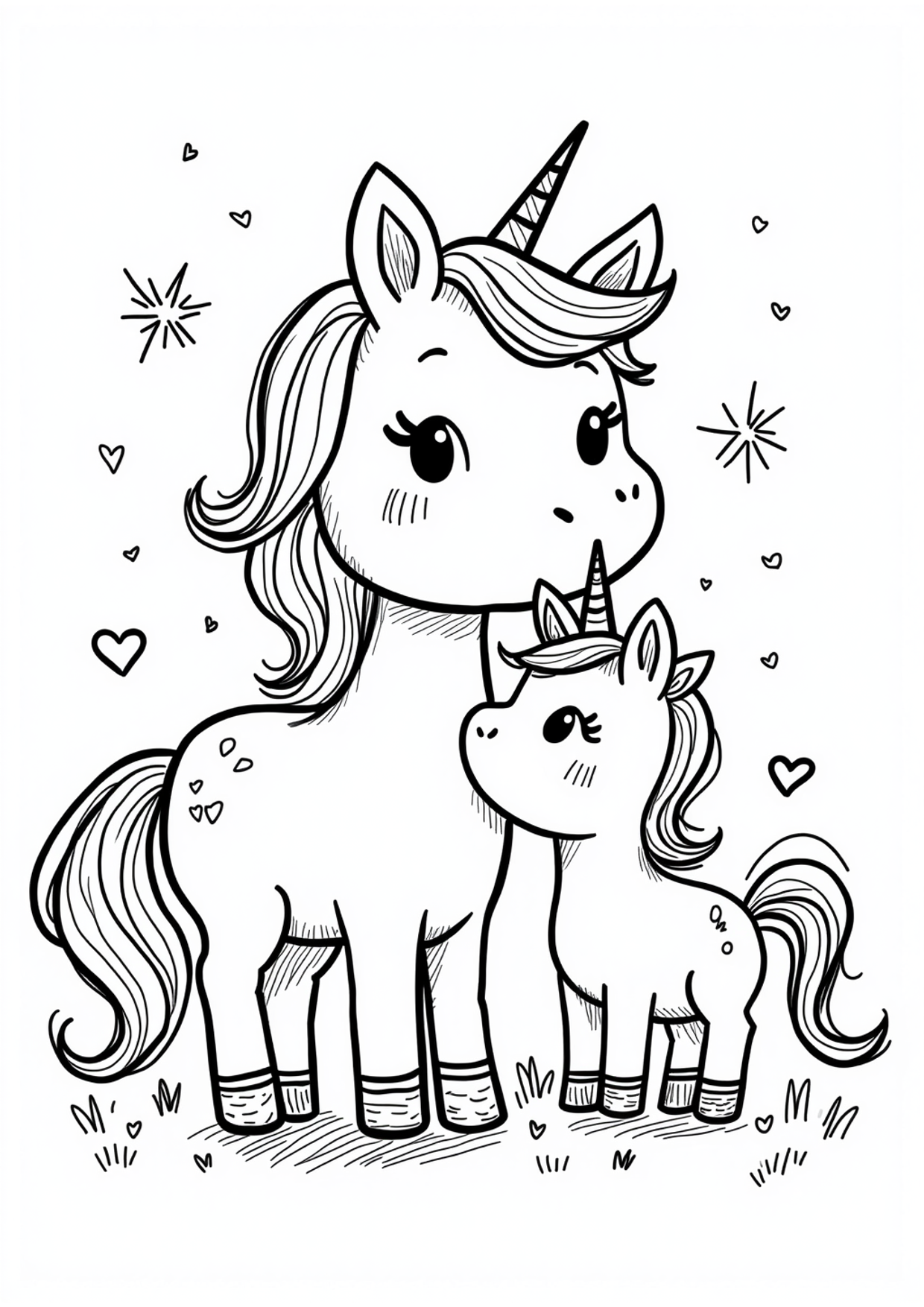 Ausmalbild Ausmalbild Einhornbaby mit Mama, kostenlos zum Ausdrucken
