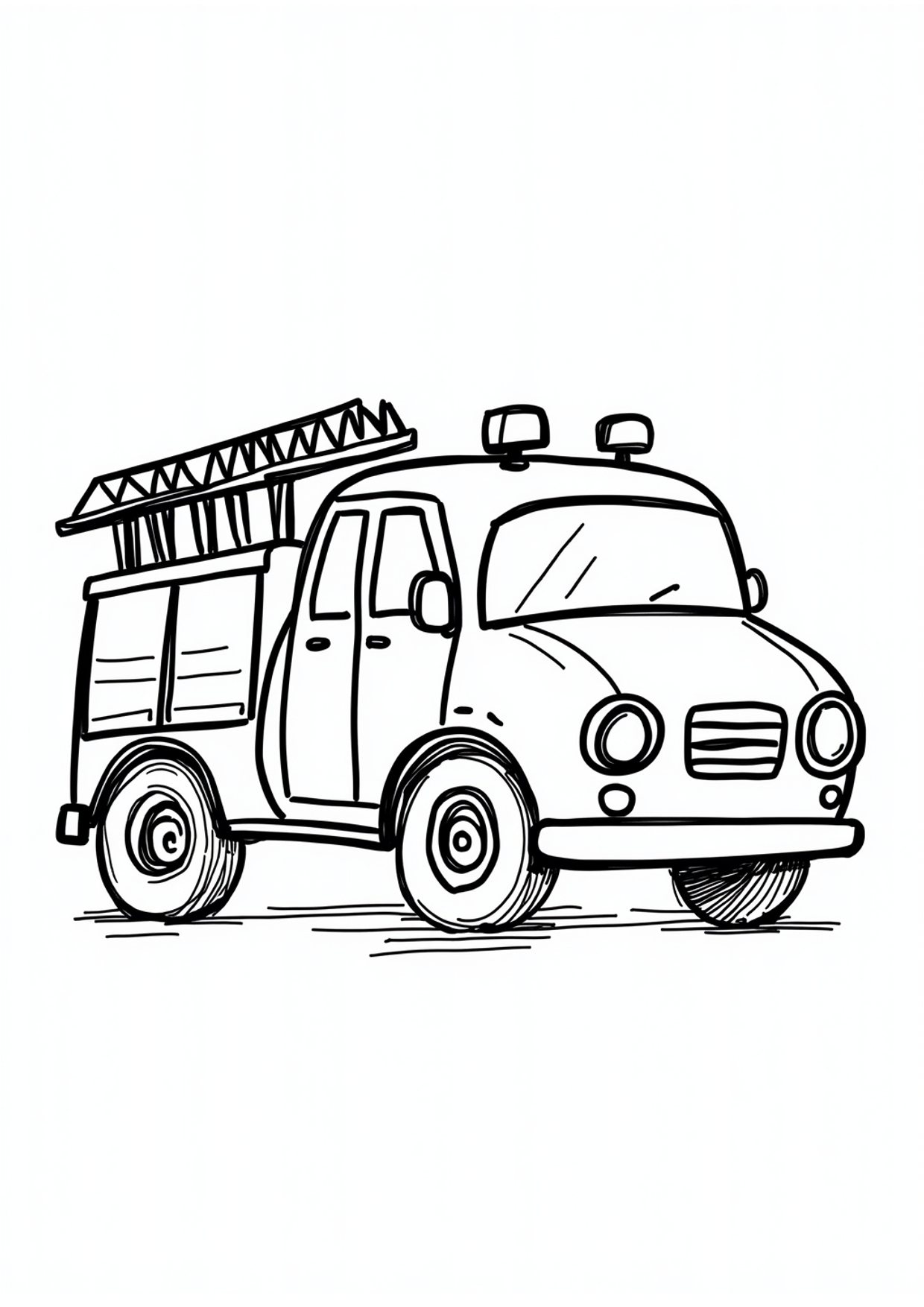 Ausmalbild Feuerwehrauto mit Leiter, kostenlos zum Ausdrucken