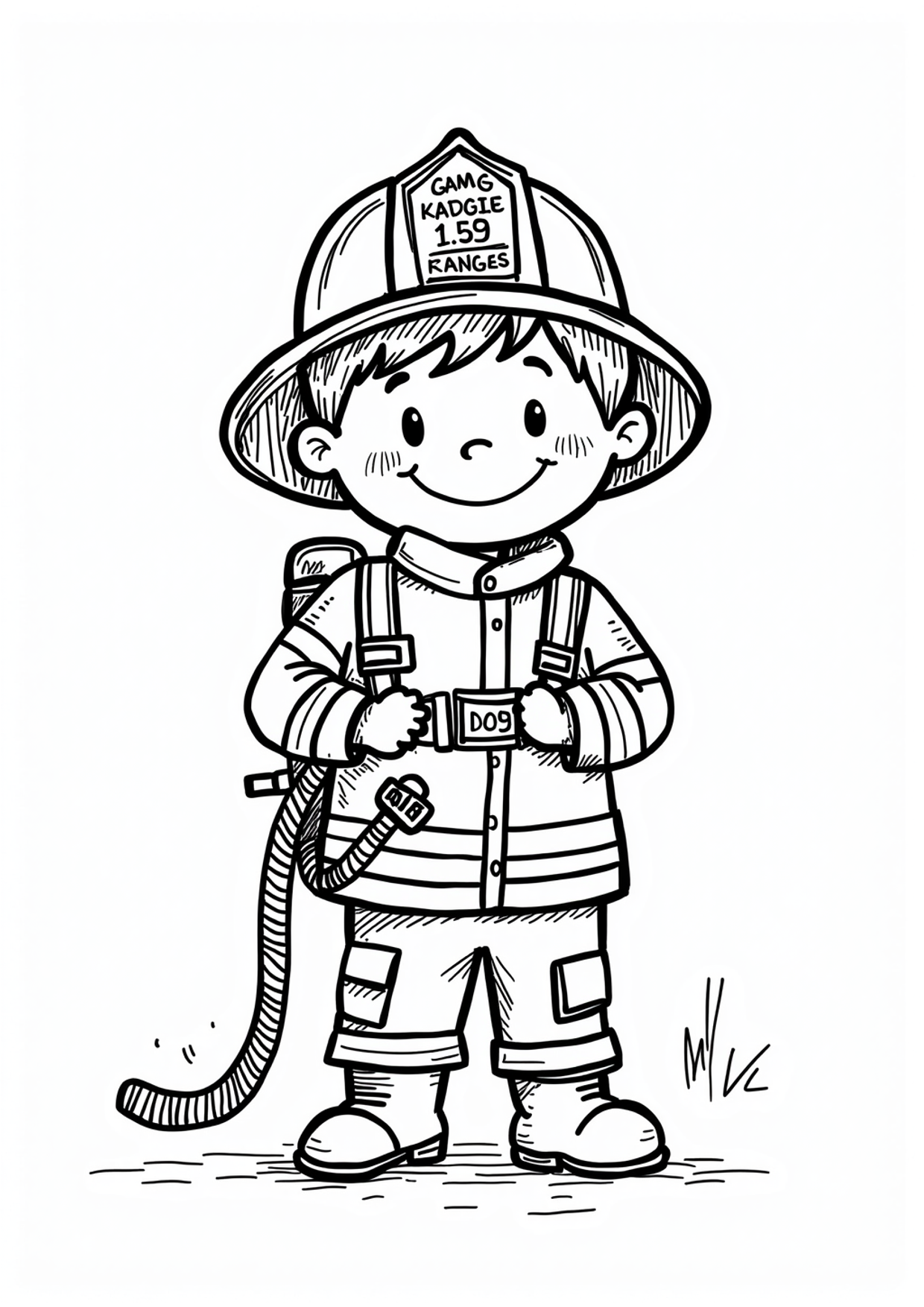 Ausmalbild Ausmalbild Feuerwehrmann mit Schlauch, kostenlos zum Ausdrucken