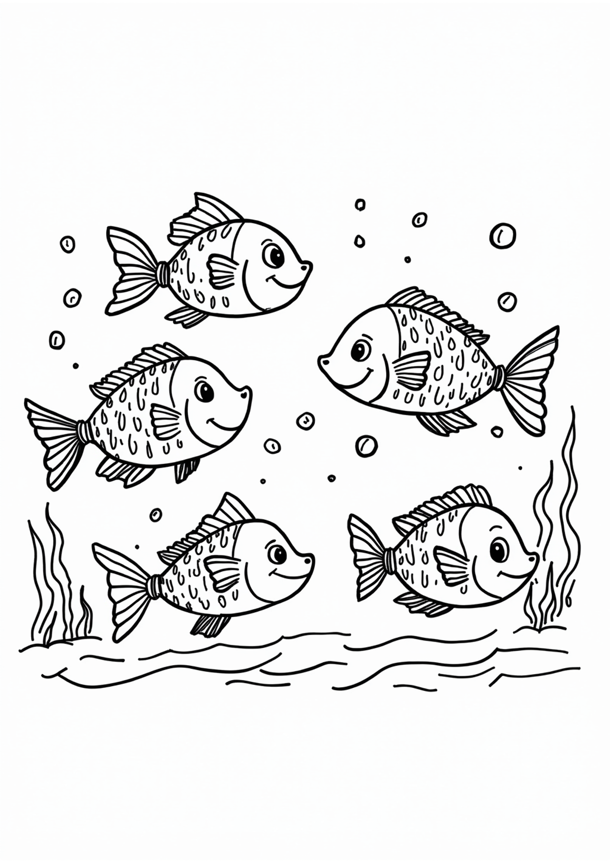 Ausmalbild Ausmalbild Fischschwarm im Meer, kostenlos zum Ausdrucken