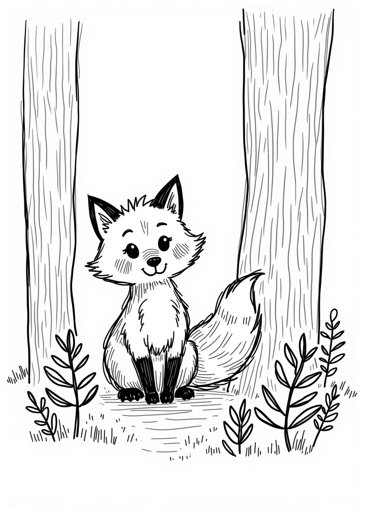 Ausmalbild Ausmalbild Fuchs im Wald, kostenlos zum Ausdrucken