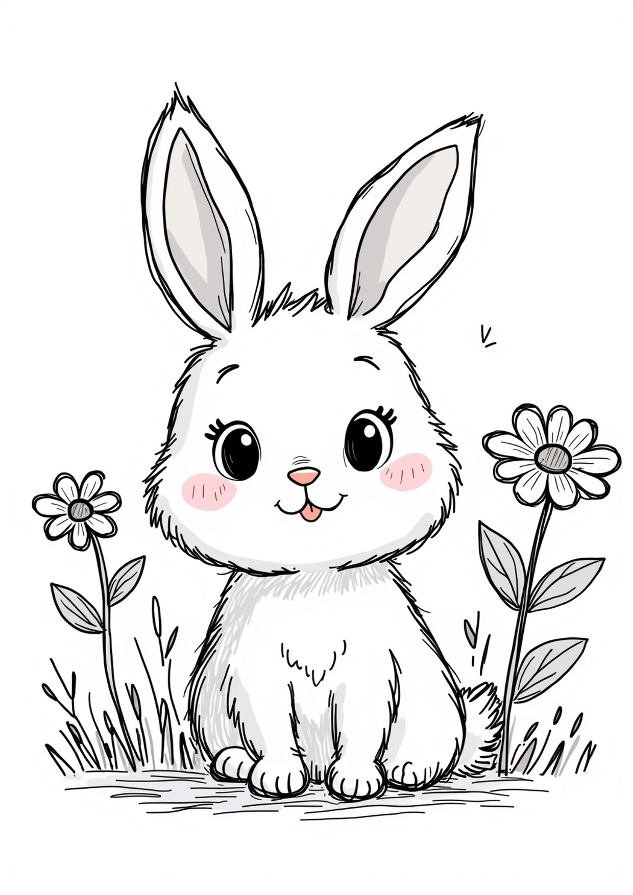 Ausmalbild Hase mit Blumen, kostenlos zum Ausdrucken