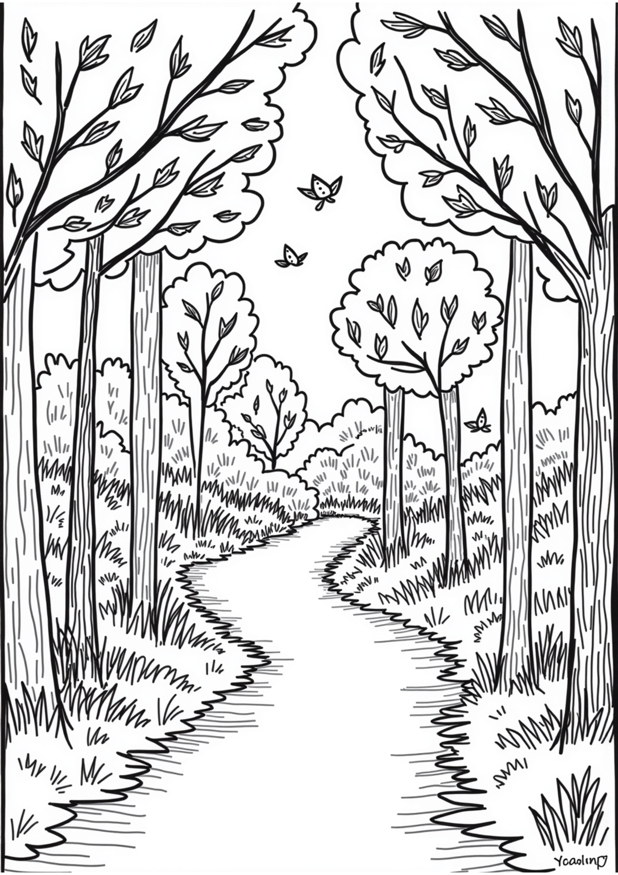 Ausmalbild Herbstblätter im Wald, kostenlos zum Ausdrucken
