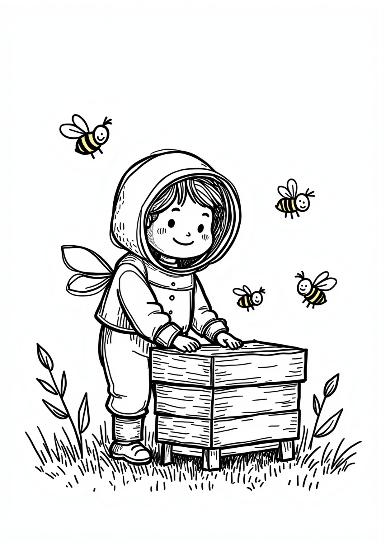 Ausmalbild Ausmalbild Imker mit Bienenstock, kostenlos zum Ausdrucken