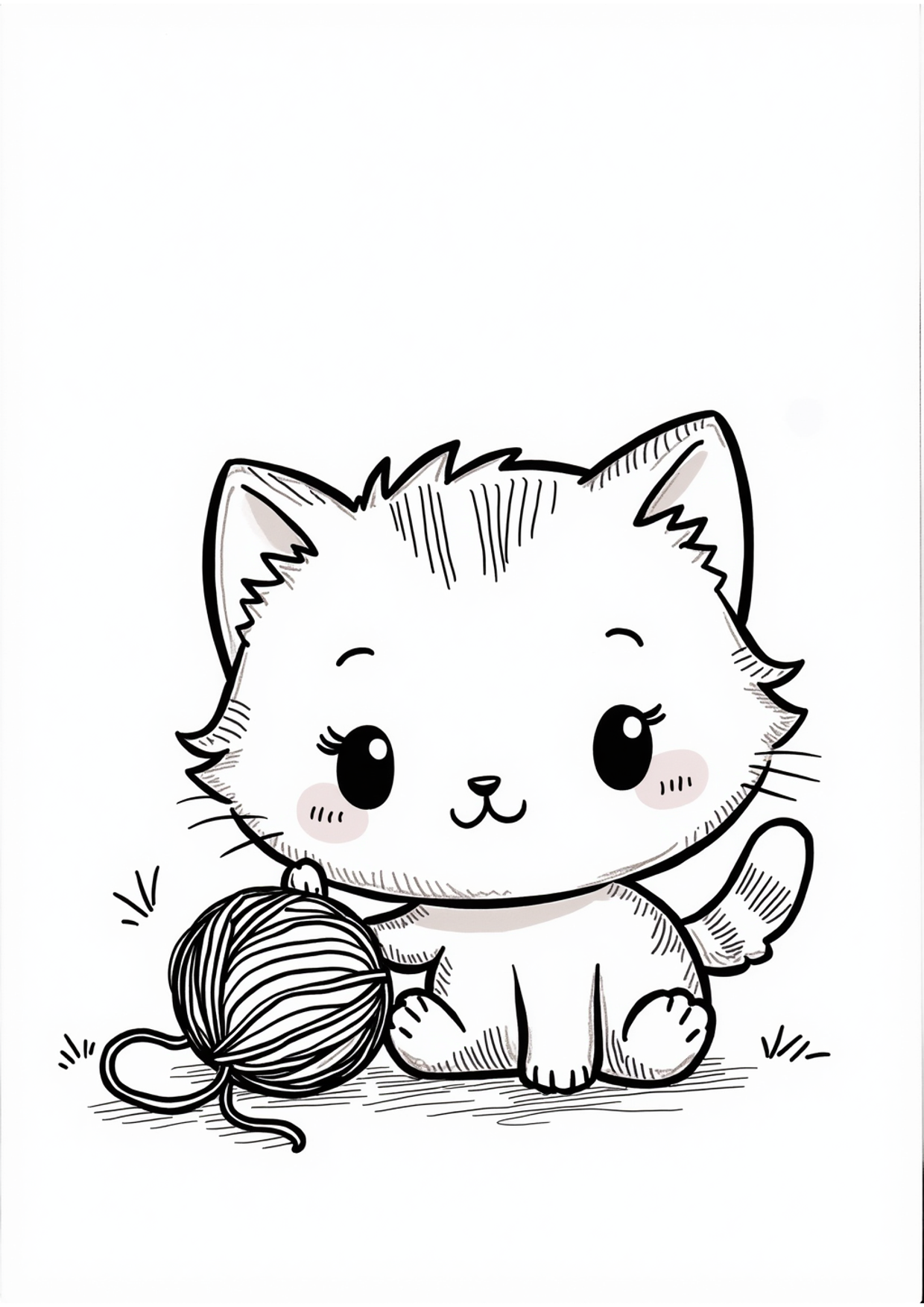 Ausmalbild Katze mit Wollknäuel, kostenlos zum Ausdrucken