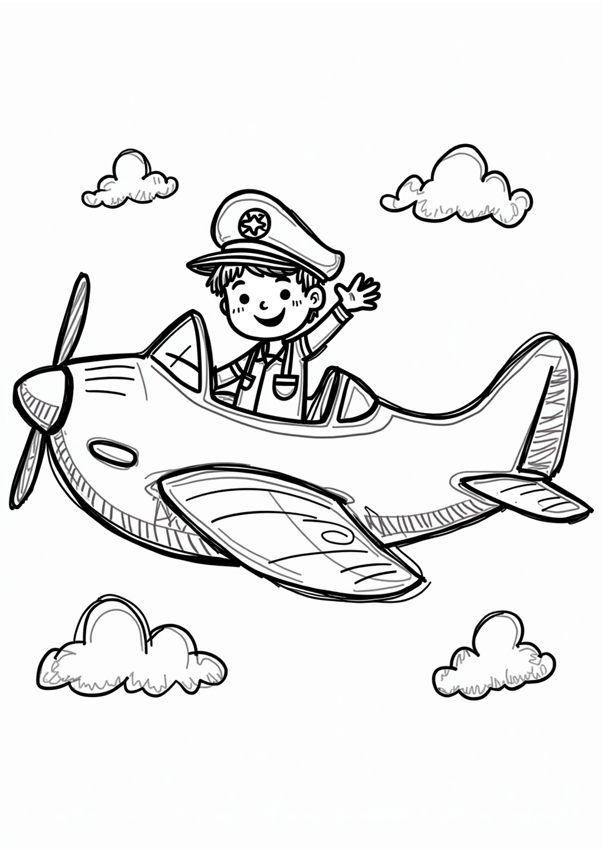 Ausmalbild Ausmalbild Pilotin im Cockpit, kostenlos zum Ausdrucken