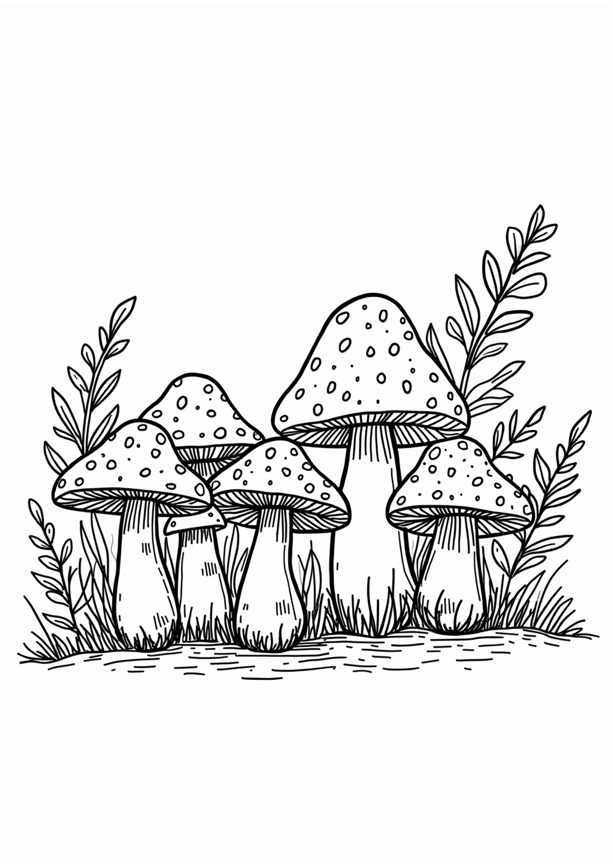 Ausmalbild Pilze im Wald, kostenlos zum Ausdrucken