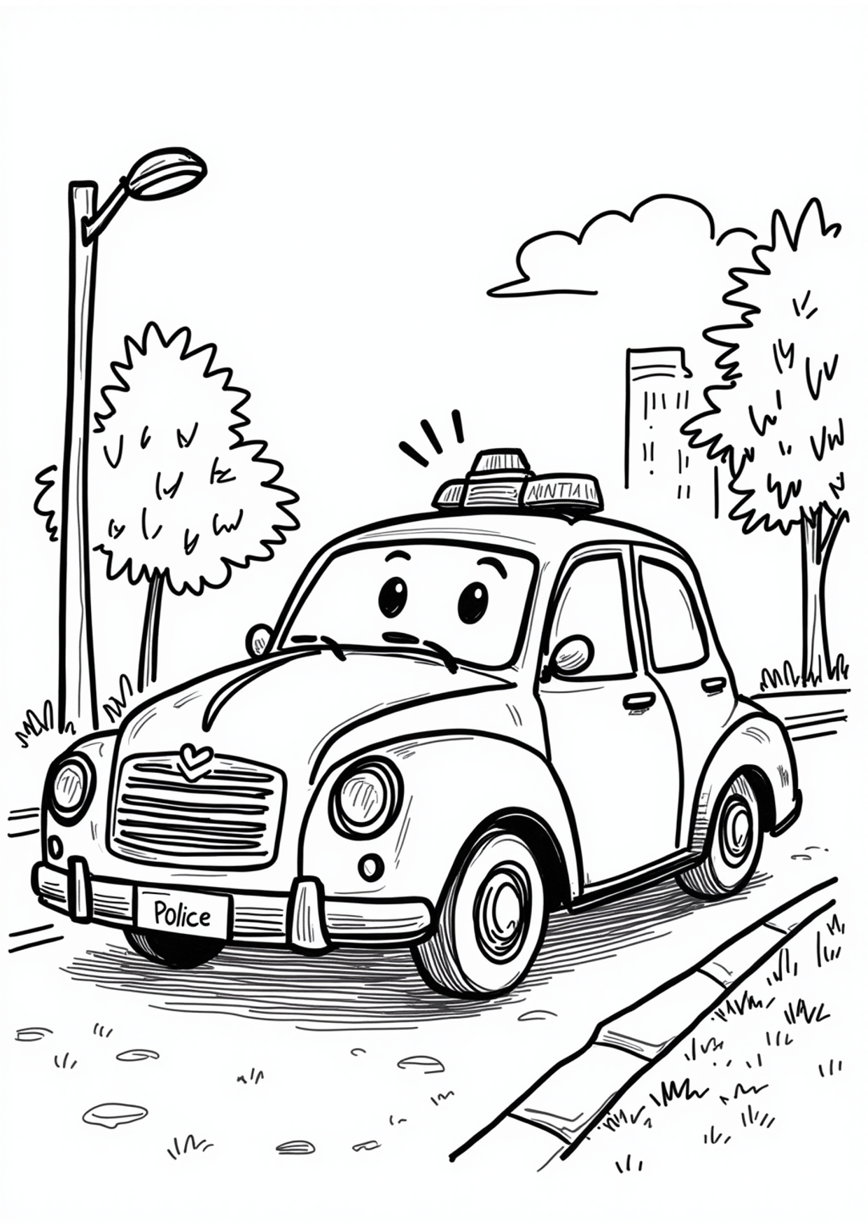 Ausmalbild Ausmalbild Polizeiauto im Einsatz, kostenlos zum Ausdrucken