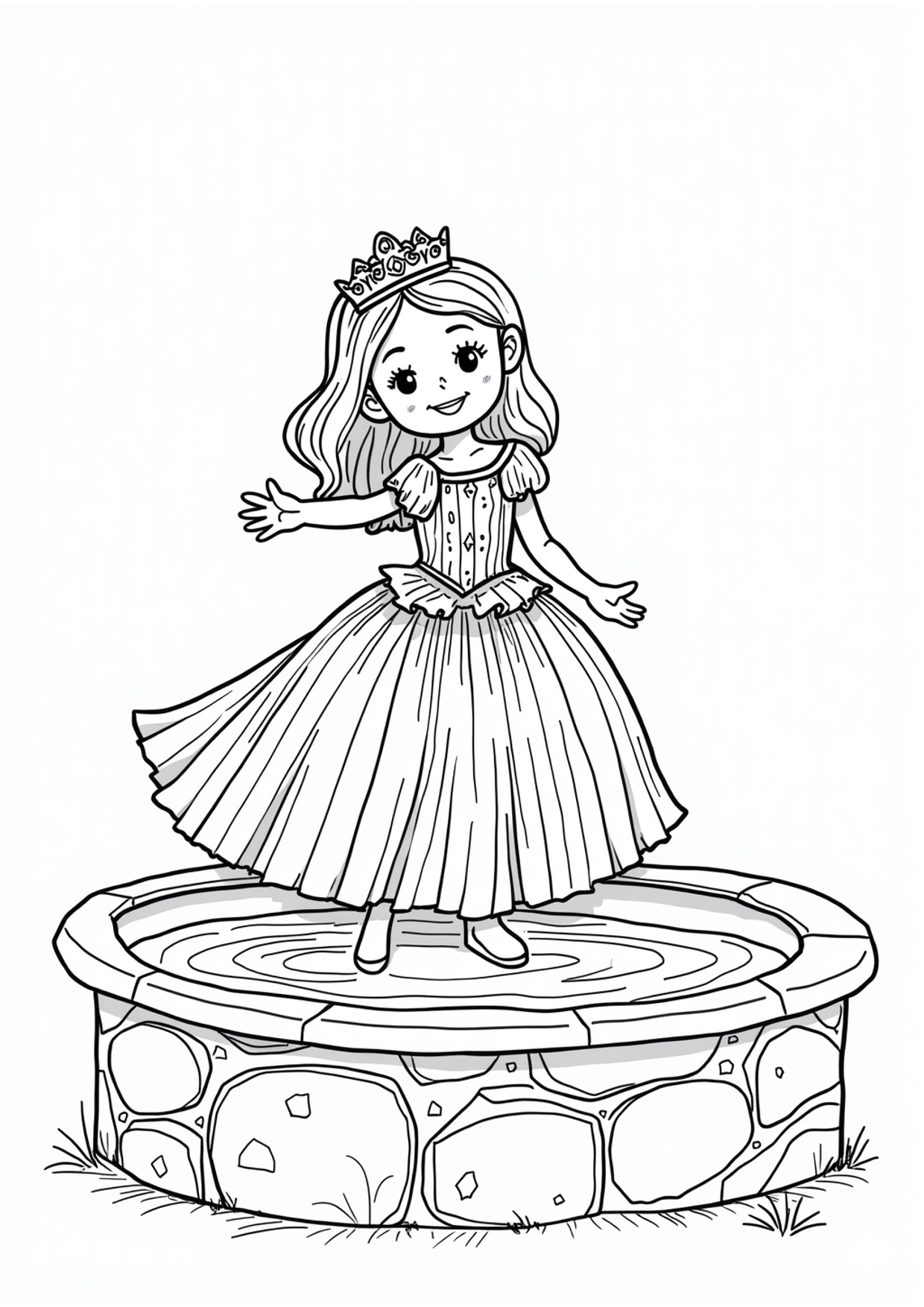 Ausmalbild Ausmalbild Prinzessin am Brunnen, kostenlos zum Ausdrucken