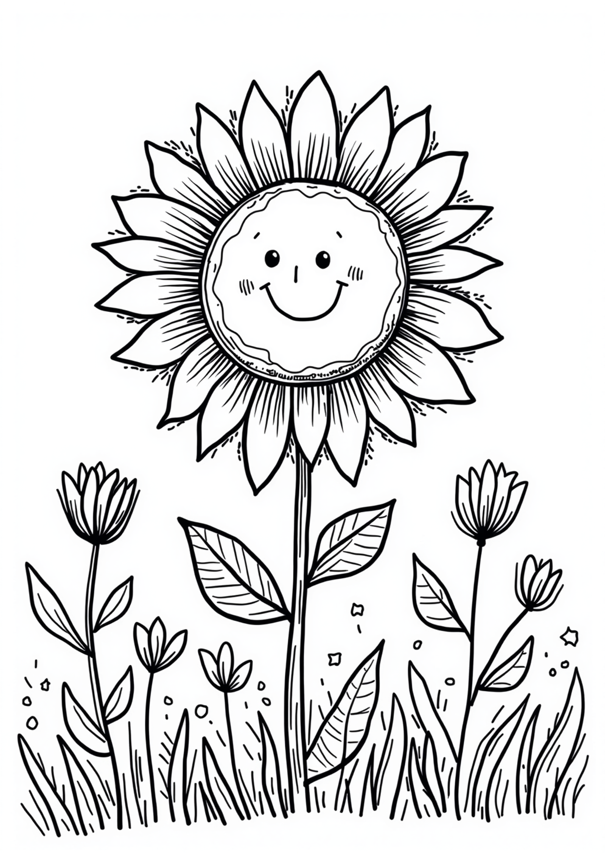 Ausmalbild Sonnenblumenfeld, kostenlos zum Ausdrucken