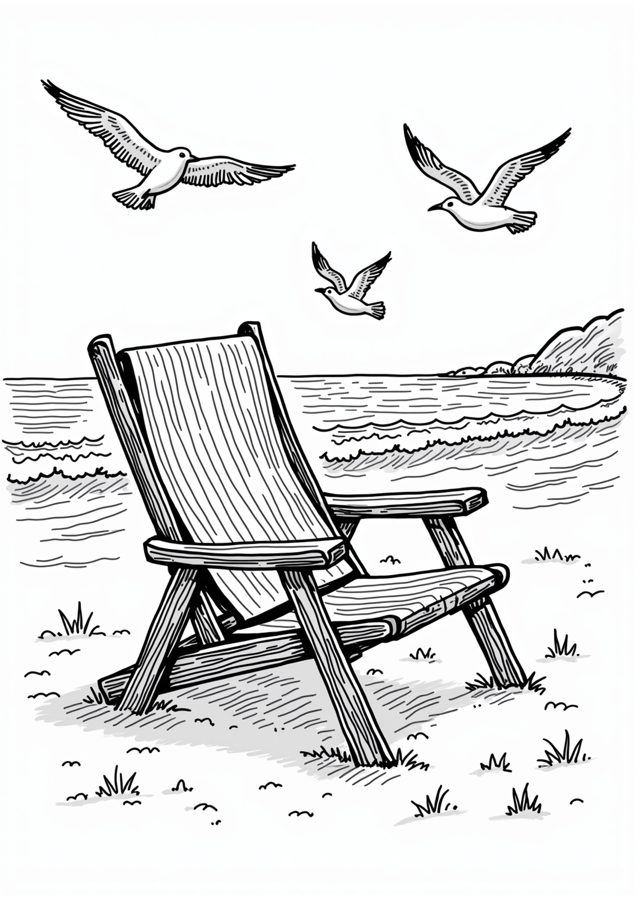 Ausmalbild Ausmalbild Strandkorb am Meer, kostenlos zum Ausdrucken
