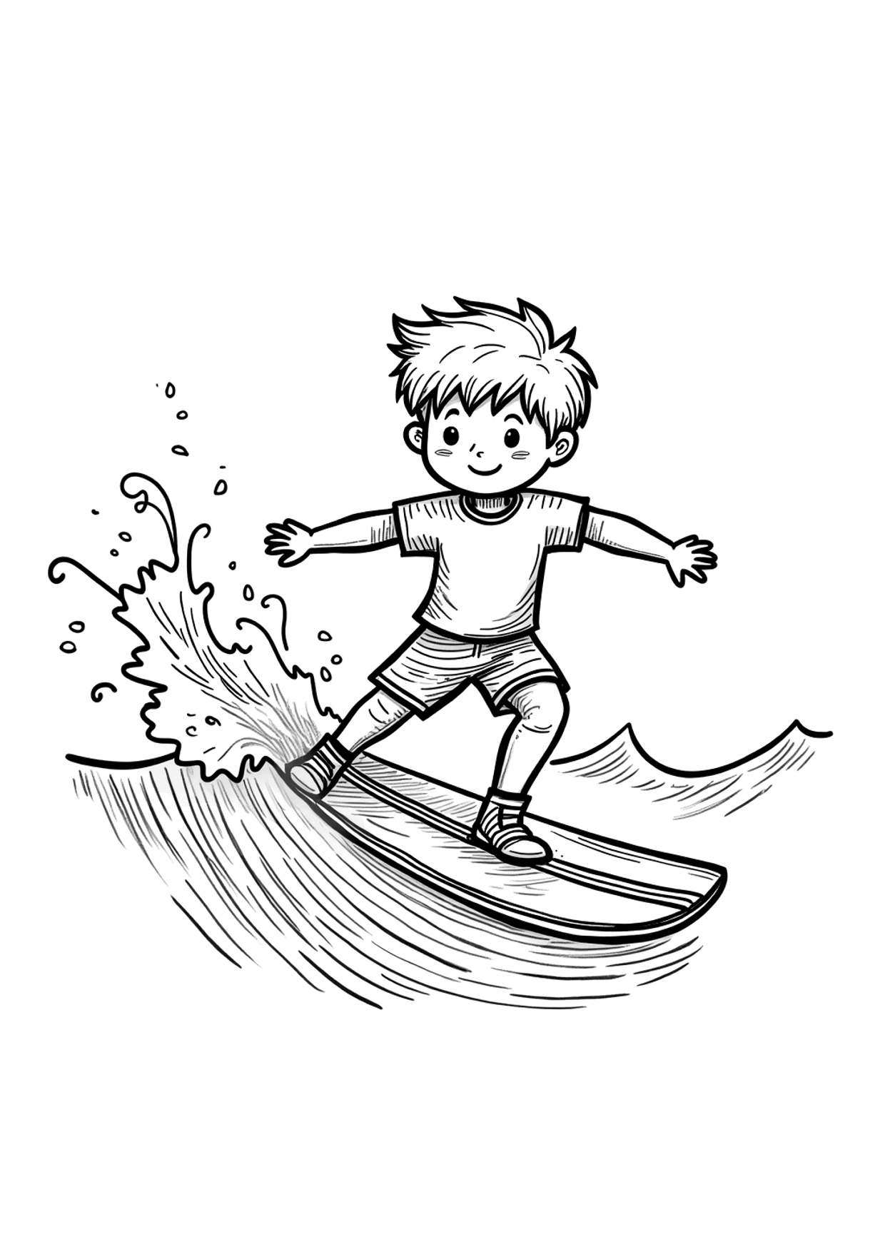 Ausmalbild Ausmalbild Surferin auf einer Welle, kostenlos zum Ausdrucken