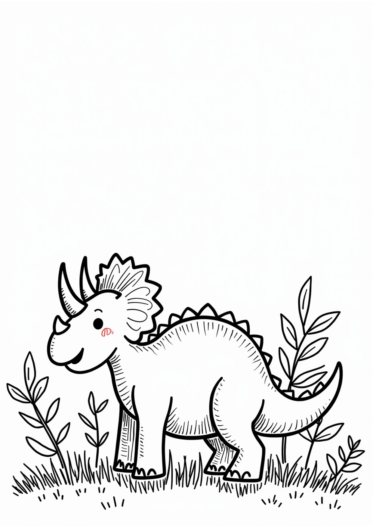 Ausmalbild Triceratops auf Wiese, kostenlos zum Ausdrucken