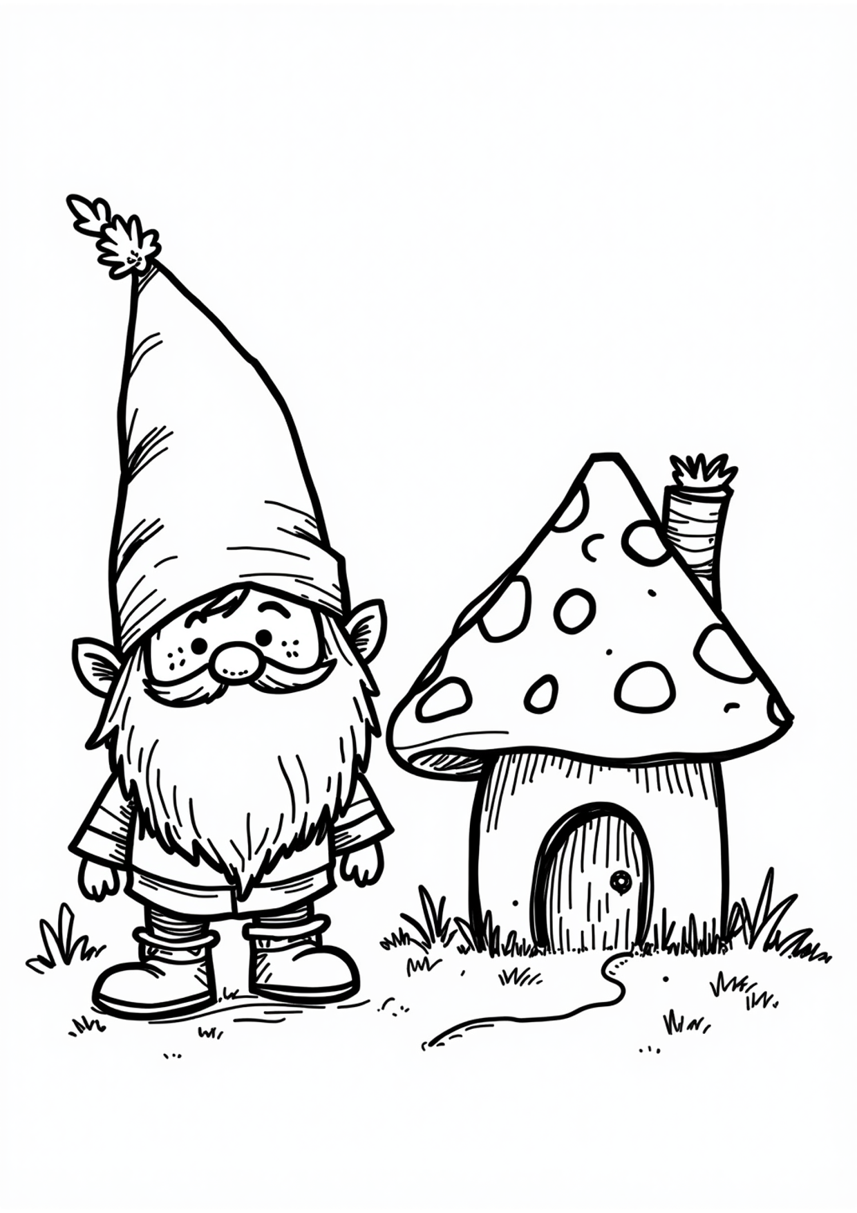 Ausmalbild Ausmalbild Zwerg am Pilzhaus, kostenlos zum Ausdrucken