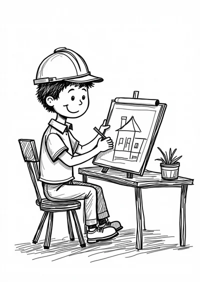 Ausmalbild Architektin am Zeichentisch, Ausmalbild zum kostenlosen Ausdrucken