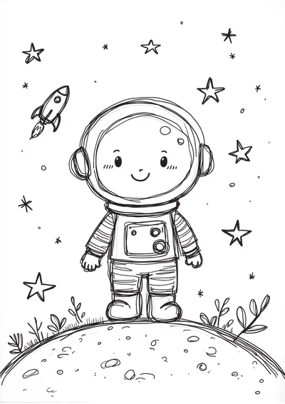 Astronaut auf dem Mond, Ausmalbild zum kostenlosen Ausdrucken