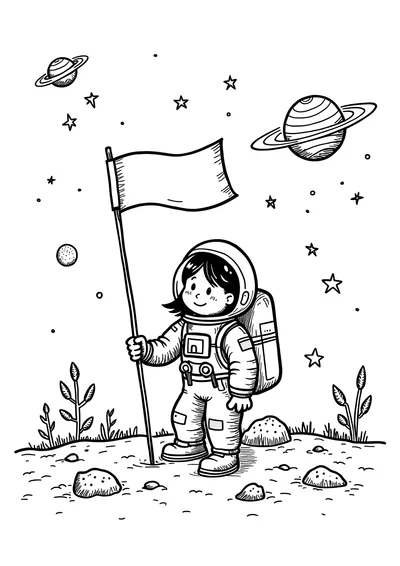 Ausmalbild Astronautin auf dem Mars, Ausmalbild zum kostenlosen Ausdrucken