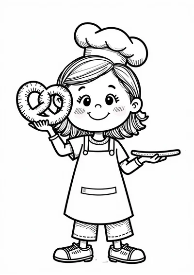 Ausmalbild Bäckerin mit Brezel, Ausmalbild zum kostenlosen Ausdrucken