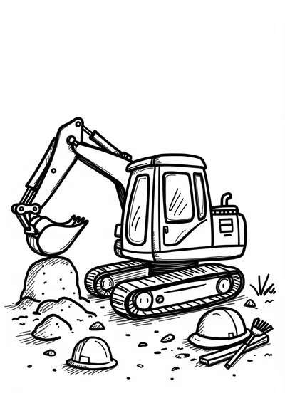 Ausmalbild Bagger auf der Baustelle, Ausmalbild zum kostenlosen Ausdrucken