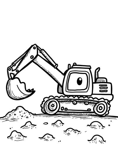 Bagger auf der Baustelle, Ausmalbild zum kostenlosen Ausdrucken