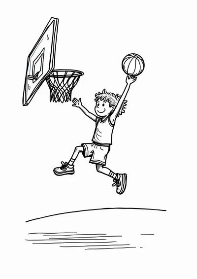 Ausmalbild Basketballspieler beim Korbleger, Ausmalbild zum kostenlosen Ausdrucken