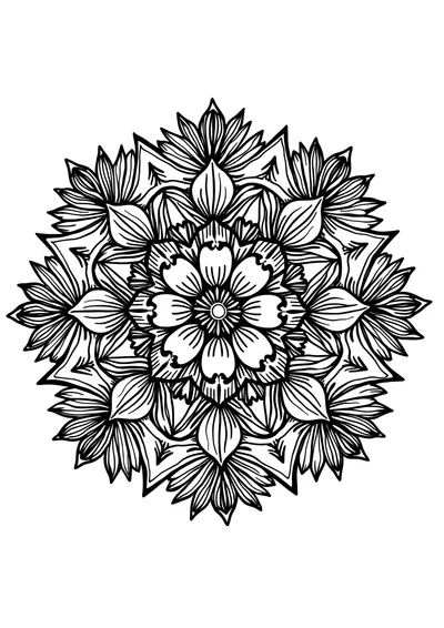 Botanisches Pflanzenmandala, Ausmalbild zum kostenlosen Ausdrucken