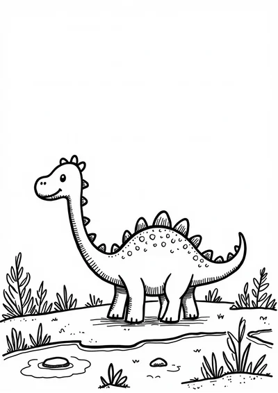 Ausmalbild Brachiosaurus am See, Ausmalbild zum kostenlosen Ausdrucken