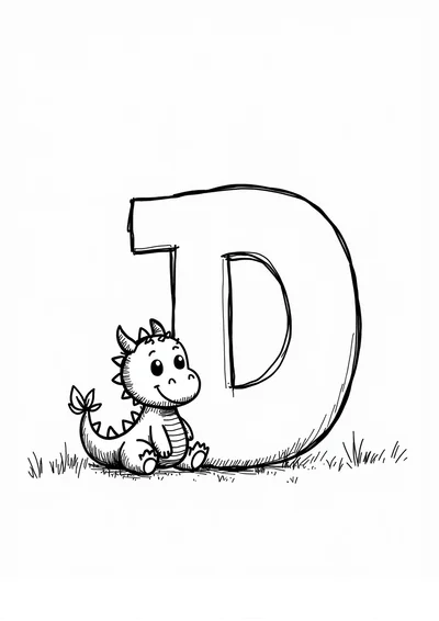 Ausmalbild Buchstabe D wie Drache, Ausmalbild zum kostenlosen Ausdrucken