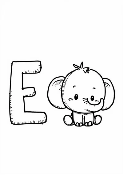 Ausmalbild Buchstabe E wie Elefant, Ausmalbild zum kostenlosen Ausdrucken