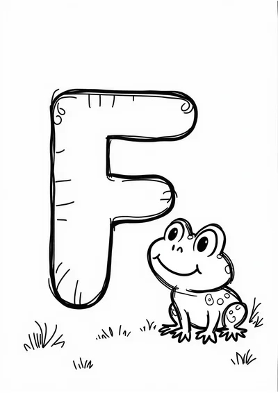Ausmalbild Buchstabe F wie Frosch, Ausmalbild zum kostenlosen Ausdrucken