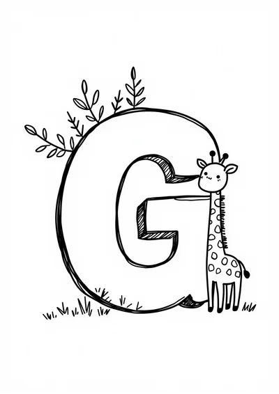 Ausmalbild Buchstabe G wie Giraffe, Ausmalbild zum kostenlosen Ausdrucken