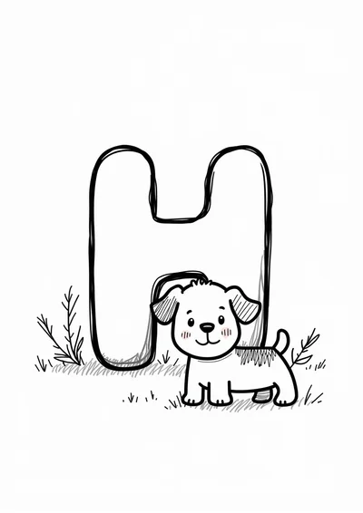 Ausmalbild Buchstabe H wie Hund, Ausmalbild zum kostenlosen Ausdrucken