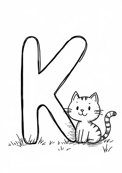 Ausmalbild Buchstabe K wie Katze, Ausmalbild zum kostenlosen Ausdrucken