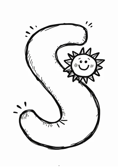 Ausmalbild Buchstabe S wie Sonne, Ausmalbild zum kostenlosen Ausdrucken