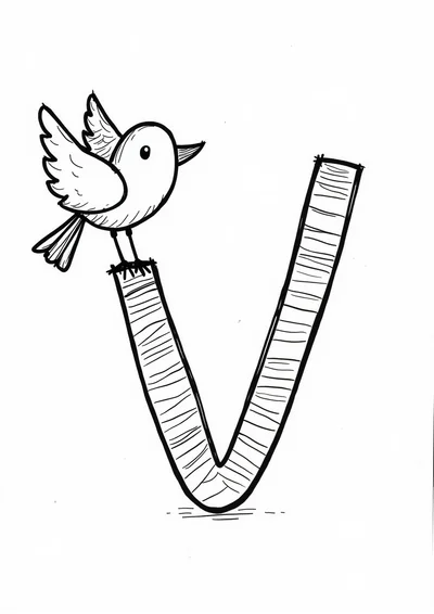 Ausmalbild Buchstabe V wie Vogel, Ausmalbild zum kostenlosen Ausdrucken