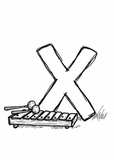 Ausmalbild Buchstabe X wie Xylophon, Ausmalbild zum kostenlosen Ausdrucken