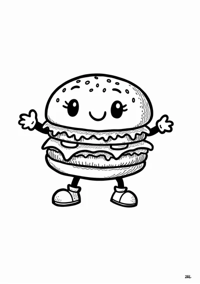 Burger Superheld, Ausmalbild zum kostenlosen Ausdrucken