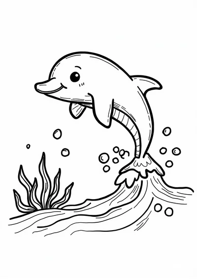 Ausmalbild Delfin springt aus der Welle, Ausmalbild zum kostenlosen Ausdrucken