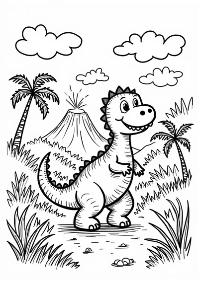 Dinoabenteuer, Ausmalbild zum kostenlosen Ausdrucken